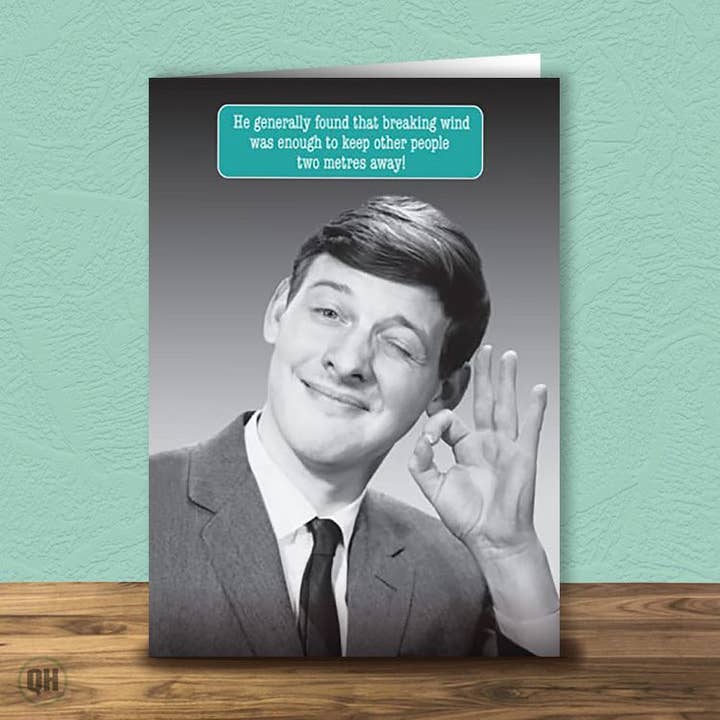 Breaking Wind Keeps People Two Metres Away Greetings Card for wholesale by Quitting Hollywood