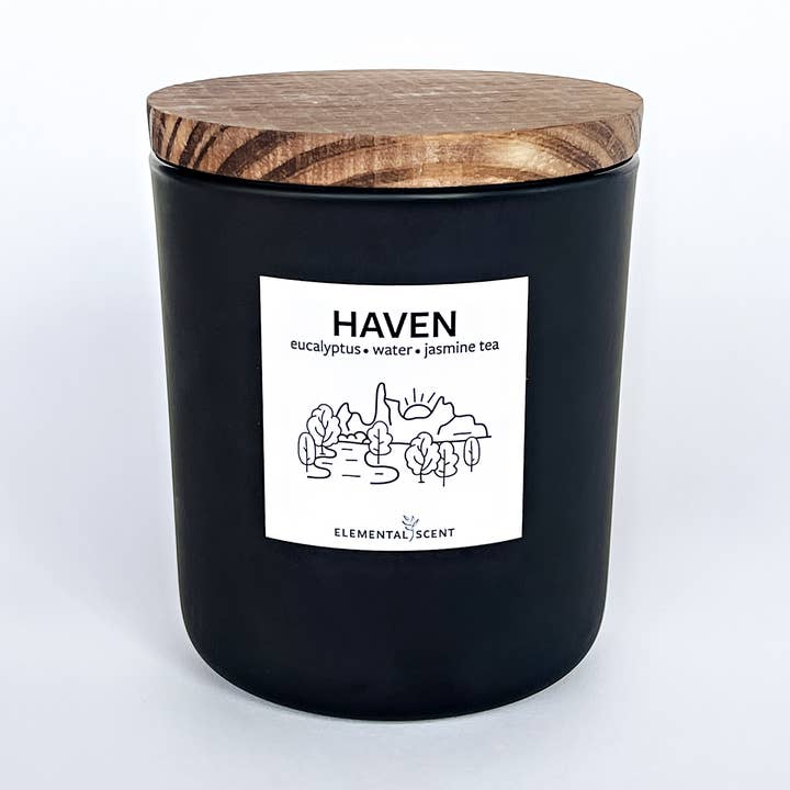 Haven 13 oz Soy Candle - Matte Black Glass Jar for wholesale by Elemental Scent