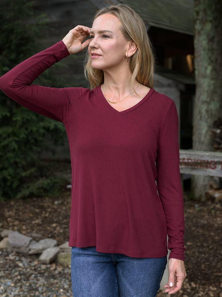 Vin Haut à manches longues côtelé en bordeaux en vente sur Faire4
