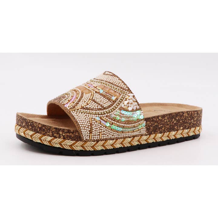Mars Sky Shoes Wholesale - Wholesale Slides - Women's - Bamboo CLASH-14 Women Cork Sole Beaded Boho Summer Sandals