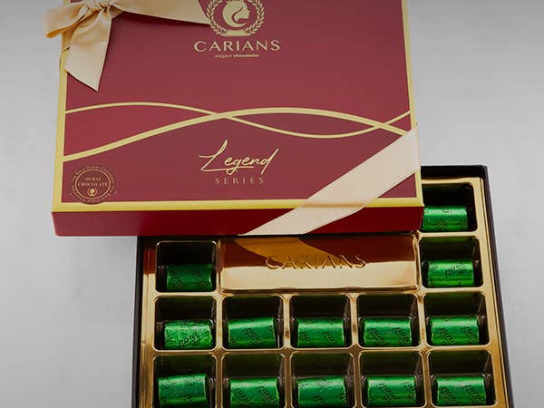 Carian's Bistro Chocolates - Wholesale Chocolate Box - Viral Dubai Chocolate Gift Box with Gold Ribbon Wrapped15