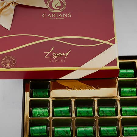 Carian's Bistro Chocolates - Wholesale Chocolate Box - Viral Dubai Chocolate Gift Box with Gold Ribbon Wrapped15