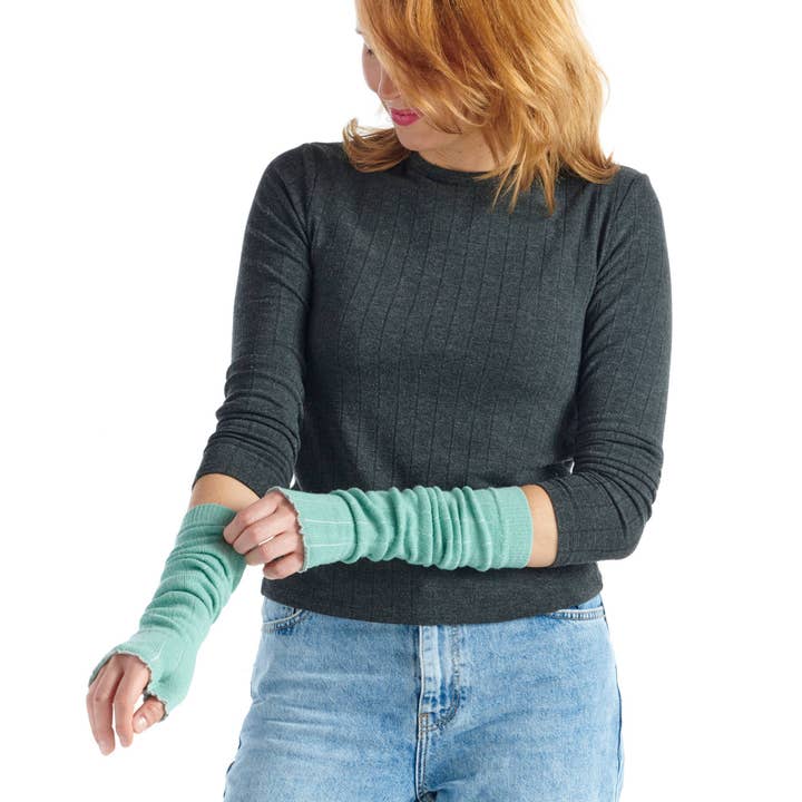 Turquoise Cashmere Wool Mittens for wholesale by FIL DE JOUR