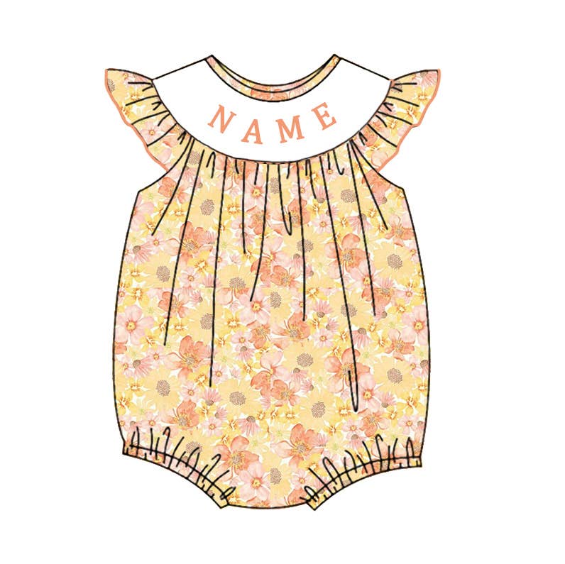 Auraquise - Wholesale Clothing Set - Baby - Kids Fall Custom Name Embroidery Orange Floral Sibling Clothes1