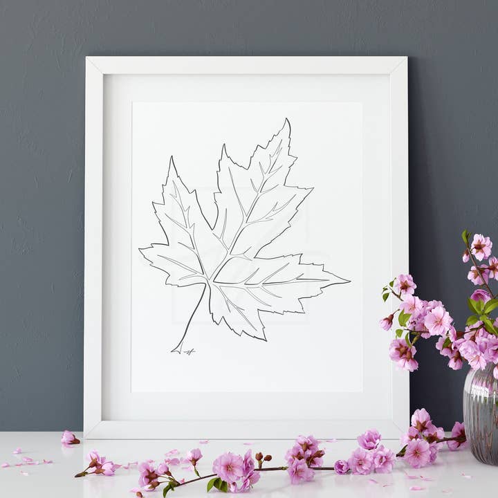 Sara Forbush Art – Engroshandel Kunsttryk – Maple Leaf Minimalistisk One Line Tegning Print