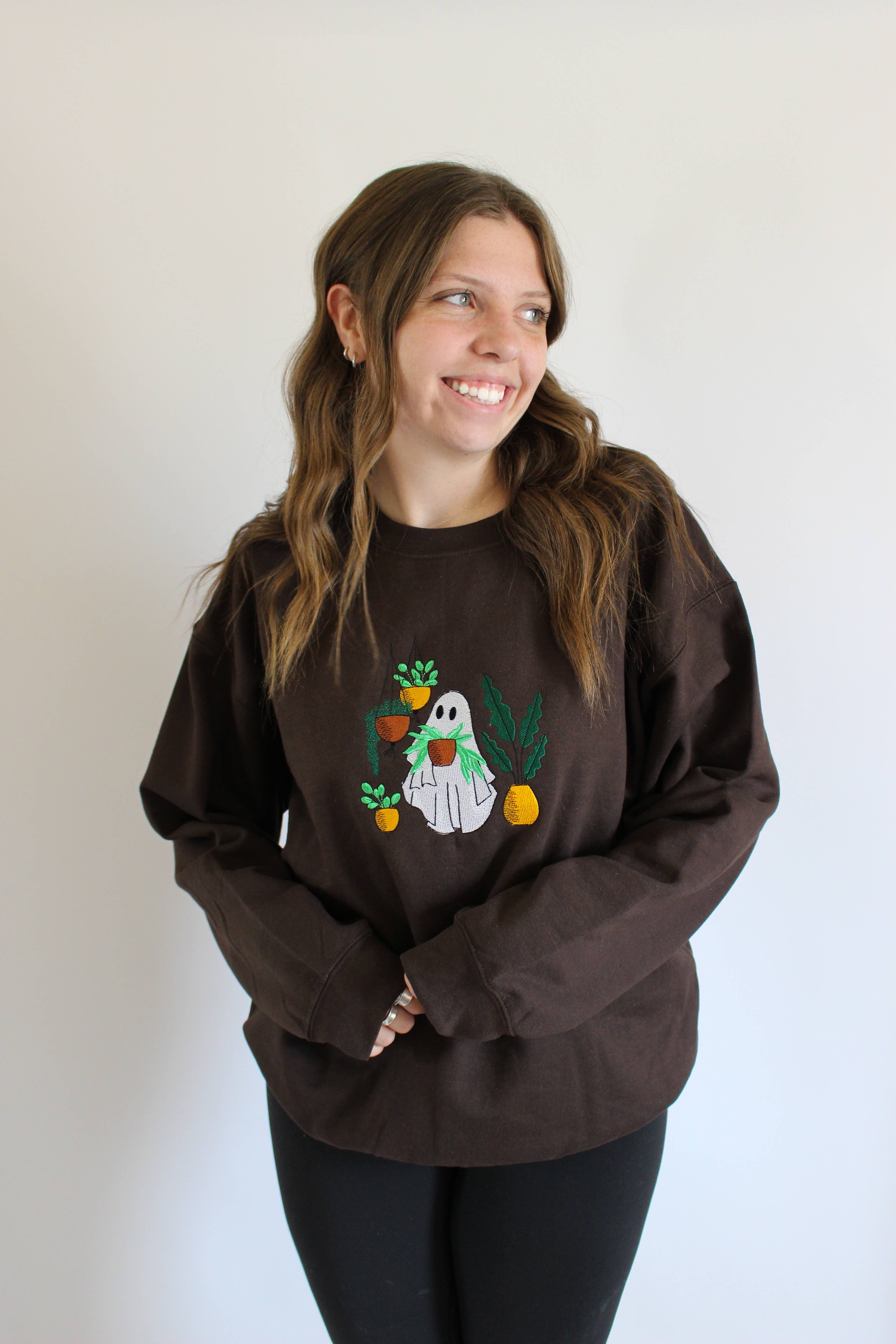 SewGenesis - Wholesale Sweatshirt - Women's - Plant Lover Ghost Embroidered Crewneck1