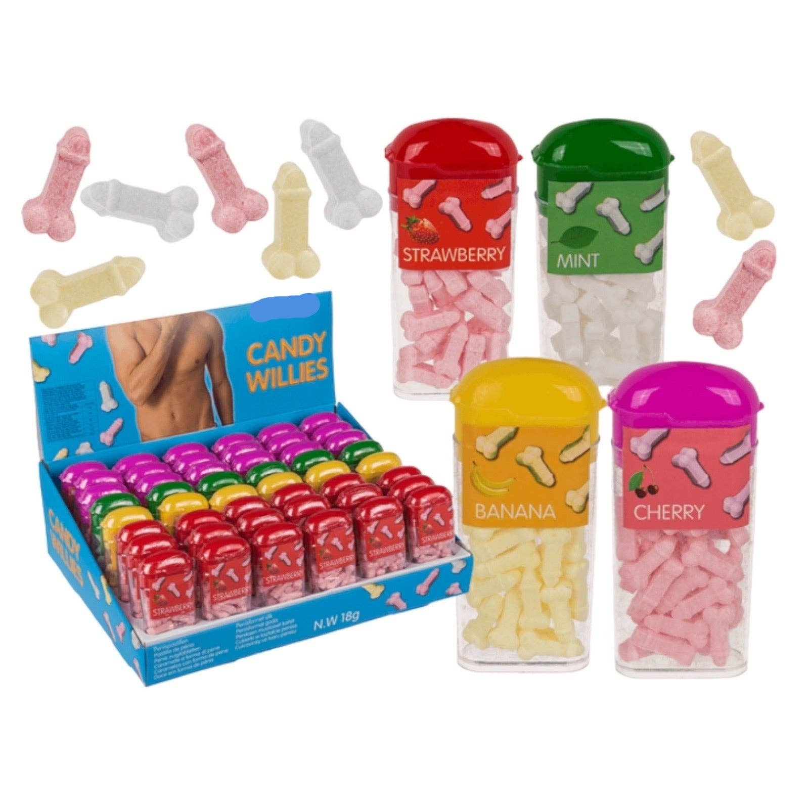 Kinky Pleasure - Wholesale Gummy - Kinky Pleasure - OB053 - Tiktak Penis Willy's - 4 Flavors - Strawberry, Banana, Mint, Cherry - 18 gr6