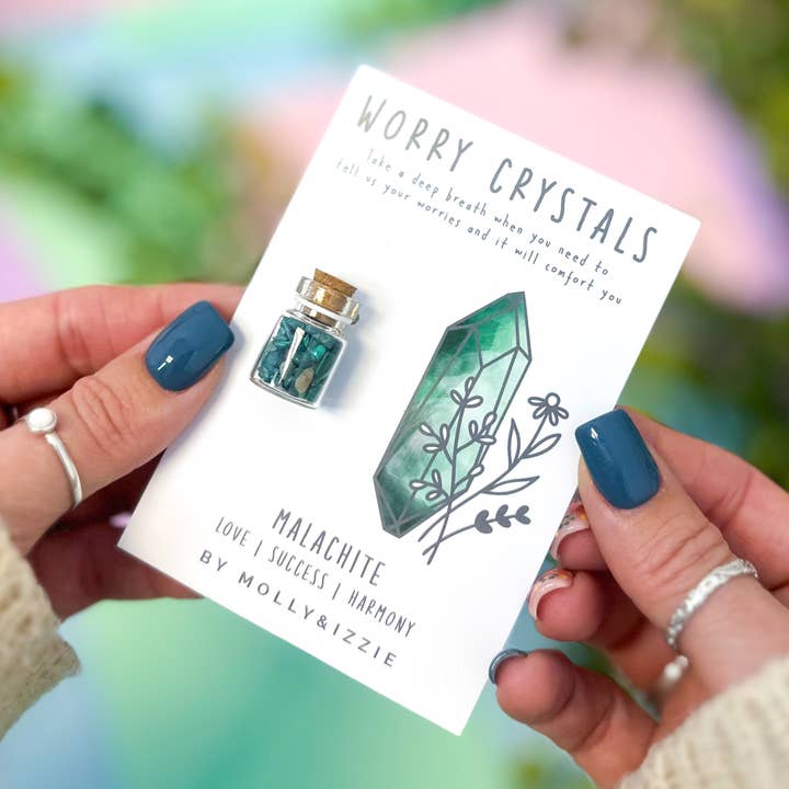 Malachite Worry Crystal on Card for wholesale by by Molly&Izzie