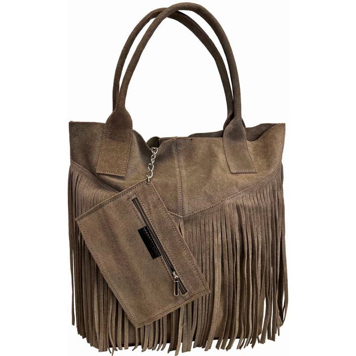 MODARNO - Wholesale Shoulder Bag - Women's - Modarno women's shopper bag in genuine suede with fringe plu3