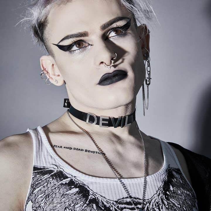 Funk Plus - Wholesale Choker/Collar - FC291 GENUINE LEATHER STAINLESS STEEL LETTER NAME FETISH CHOKER36