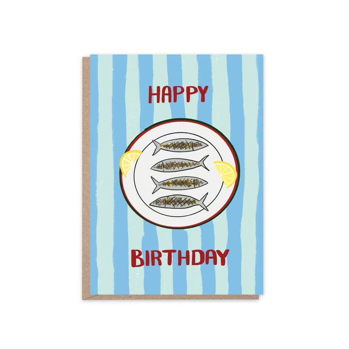 Sardines Birthday Card | Fish Illustration Greetings Card for wholesale by Places & Spaces Art Co.