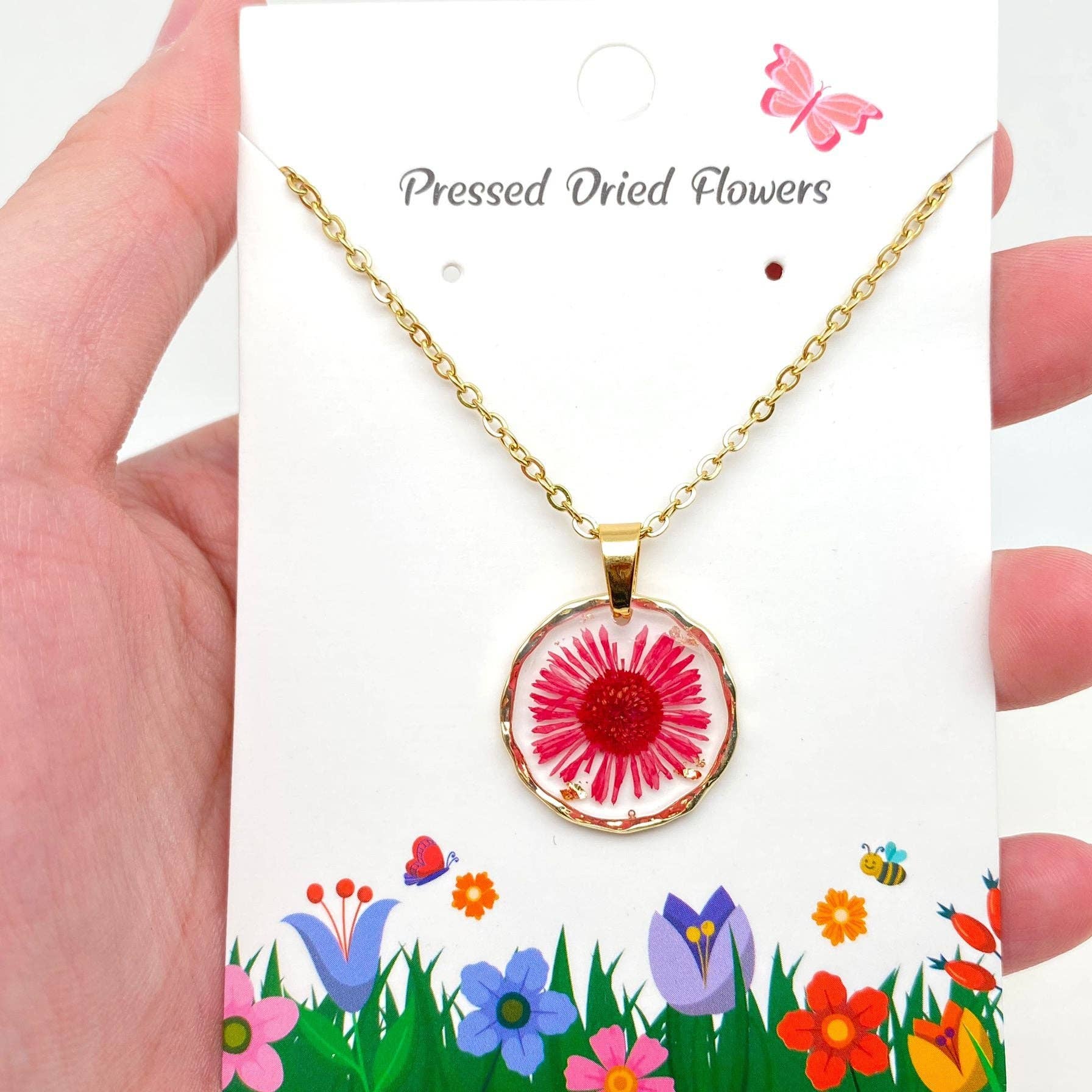 Mio Queena - Wholesale Pendant/Charm Necklace - Dried Flowers Floral Irregular Round Pendant Necklace - PDF4