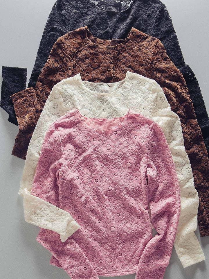 Sheer Floral Lace Long Sleeve Layering Top for wholesale by Urban Daizy