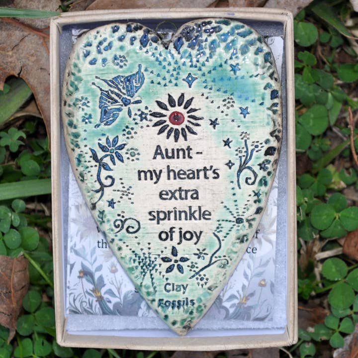 Aunt, my heart's extra, birthday, all occasion boxed gift for wholesale by Clay Fossils