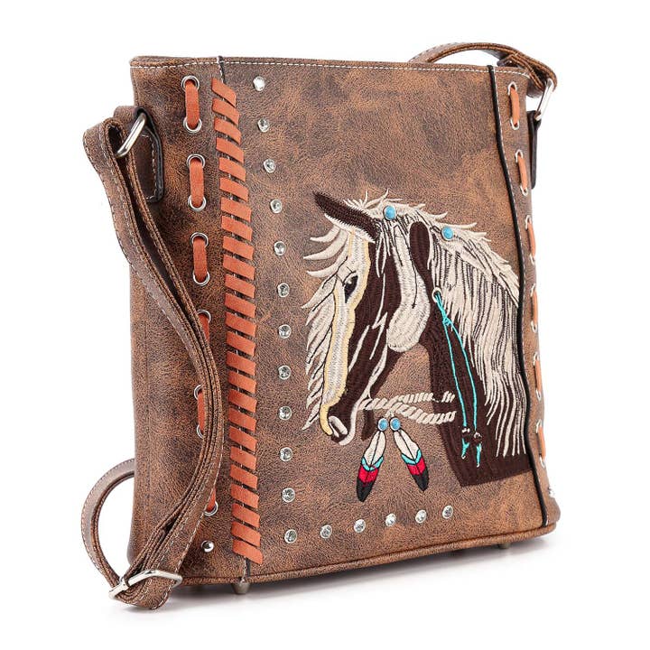 Handbag Express - Wholesale Crossbody Bag - Women's - Embroidered Horse Design Western Styled Crossbody Sling