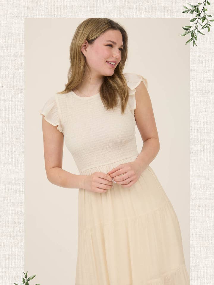 Blu Pepper - Vente Robe – femme - ROBE MIDI À VOLANTS SMOCKÉE