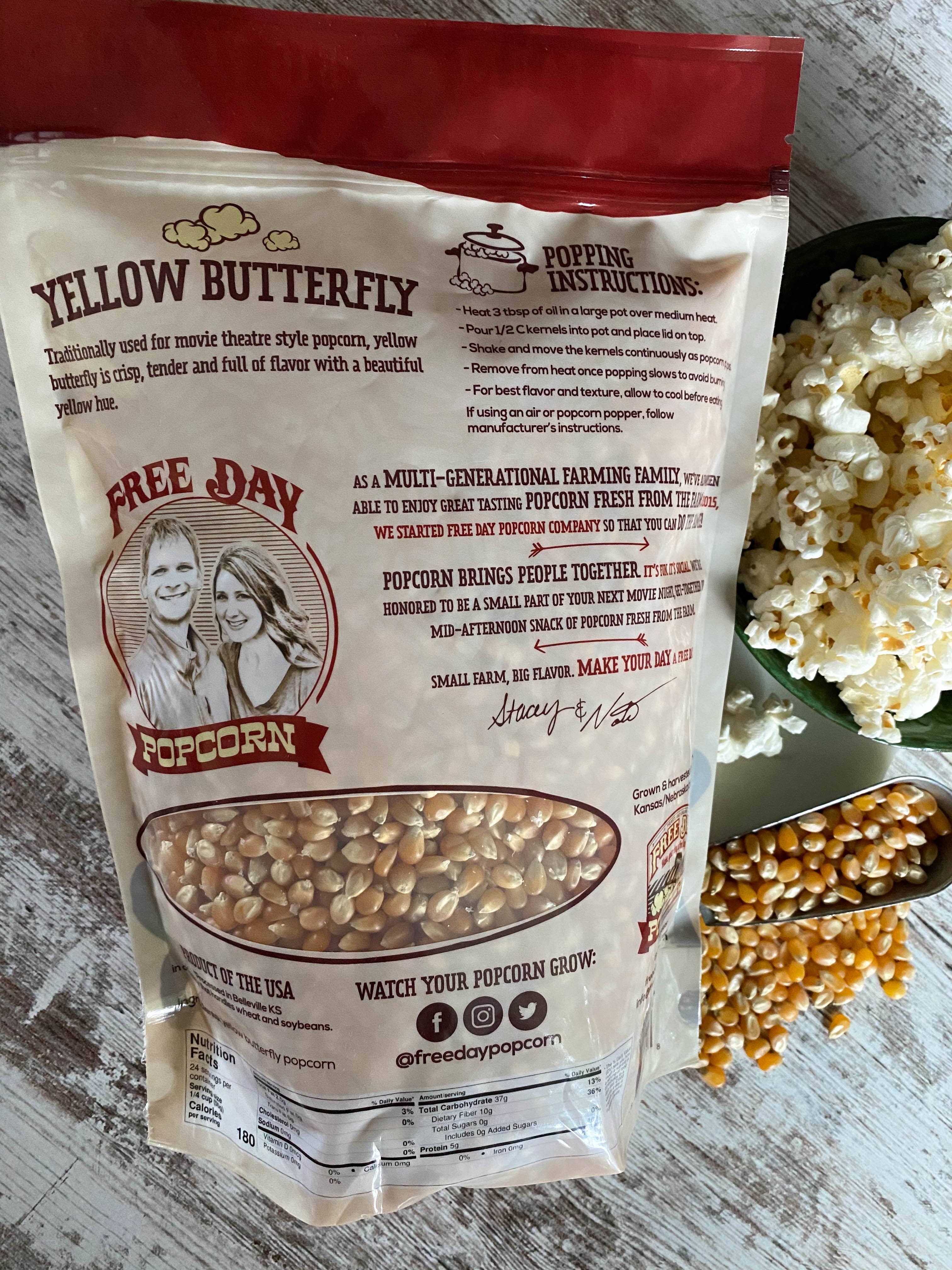 Free Day Popcorn Company - Wholesale Popcorn - Yellow Butterfly Popcorn, 3 lb (48 oz) pouch: Farm Fresh, Non-GMO Popcorn2