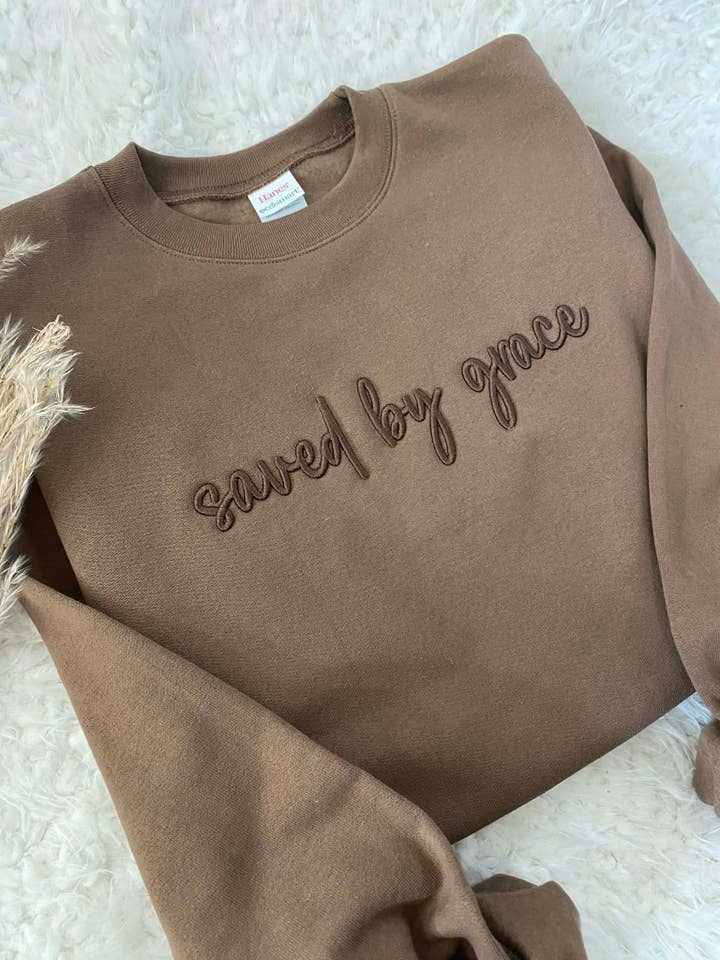 Saved By Grace Embroidered Sweatshirt for wholesale by Ruby KoKo Designs
