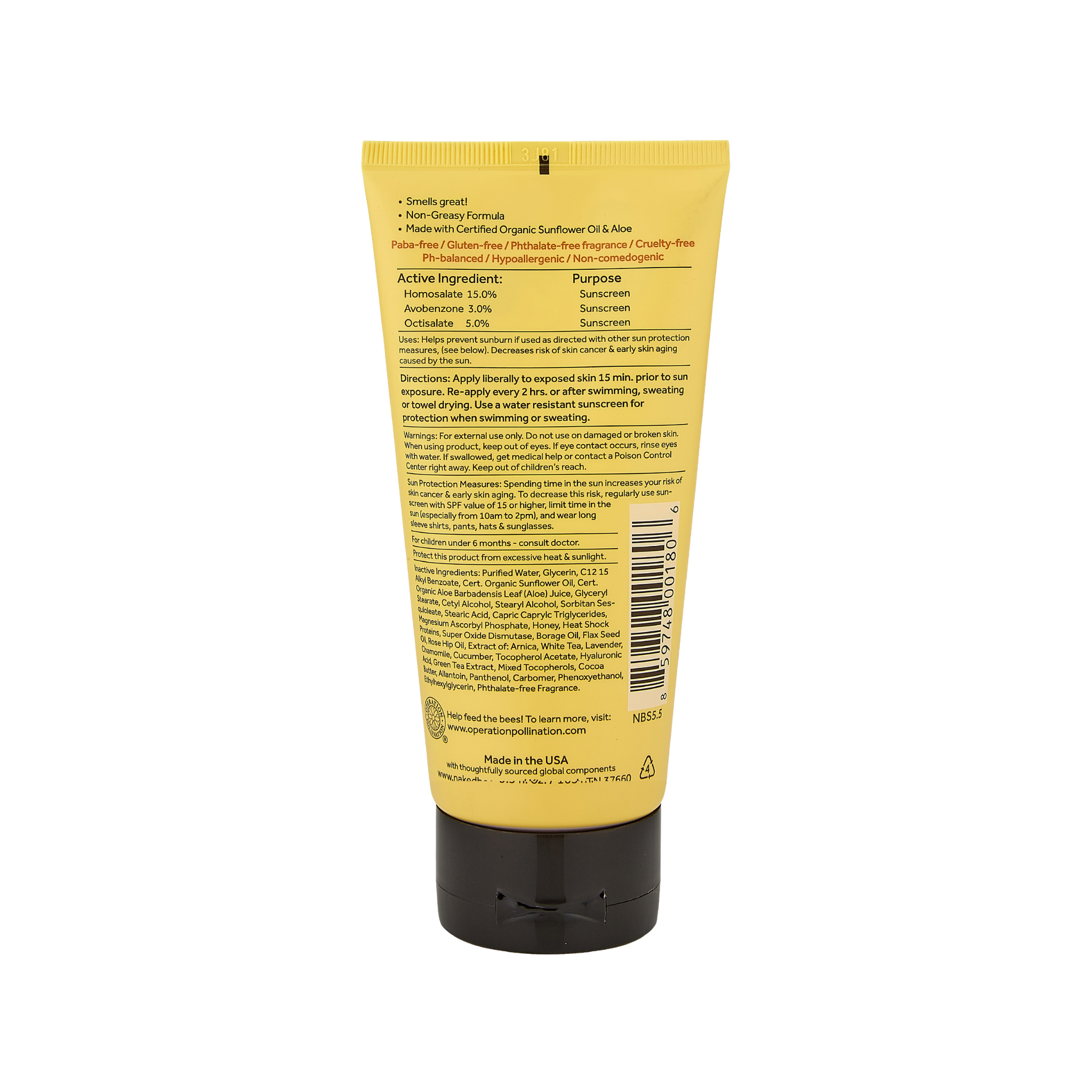 The Naked Bee - Wholesale Sunscreen - 5.5 oz. Moisturizing Sunscreen with SPF 301
