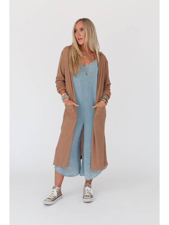 Three Bird Nest - Wholesale Cardigan - Women's - Jayde Waffle Knit Cardigan - Taupe