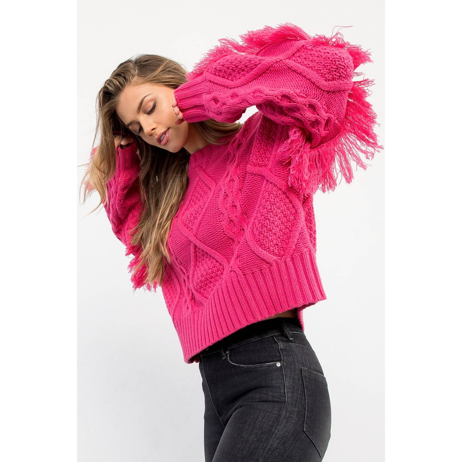 THML - Wholesale Knit Sweater - Women's - Knit Fringe Sleeve Sweater17