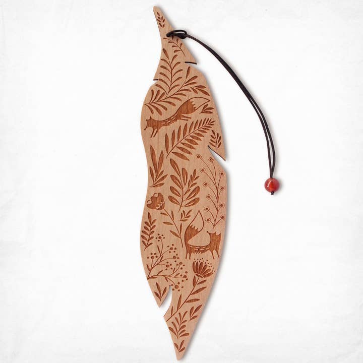 Hölzernes Lesezeichen, Zwei Füchse (hell) für den Großhandel von Minatur.art