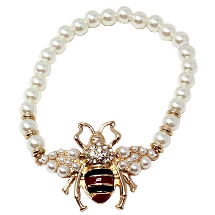 Gdcr CRYSTAL AND PEARL BEE STRETCH BRACELET JCB-1053 for wholesale on Faire