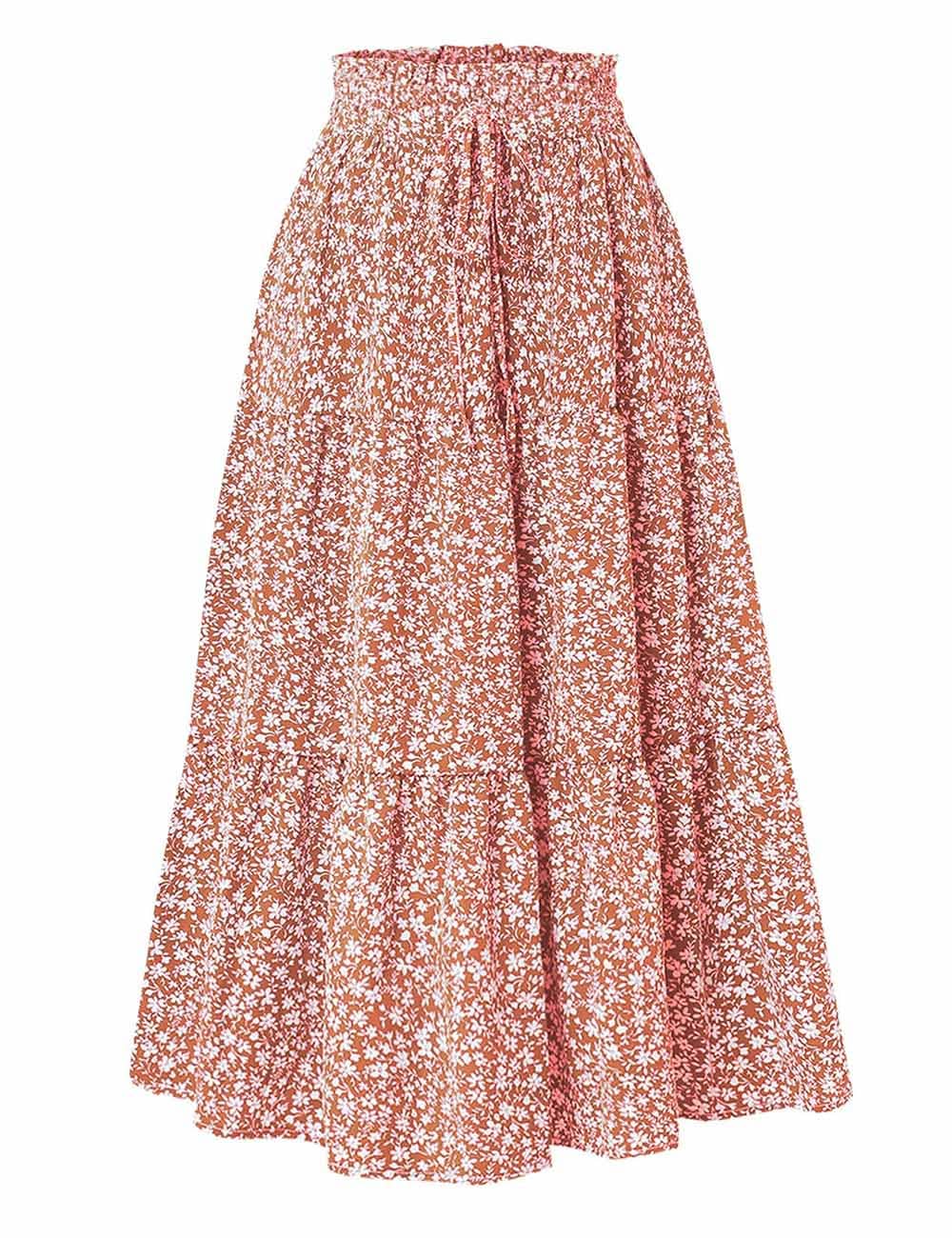 Sweetkama - Wholesale Skirt - Women's - Ladies Boho Elastic Waist Ruched Drawstring Skirt16