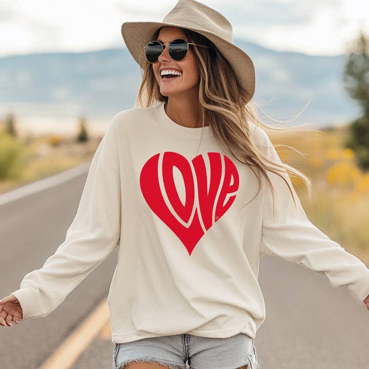 Never Lose Hope Designs - Wholesale Screen Printed T-Shirt - Women's - Love Valentines Heart Long Sleeve Tee
