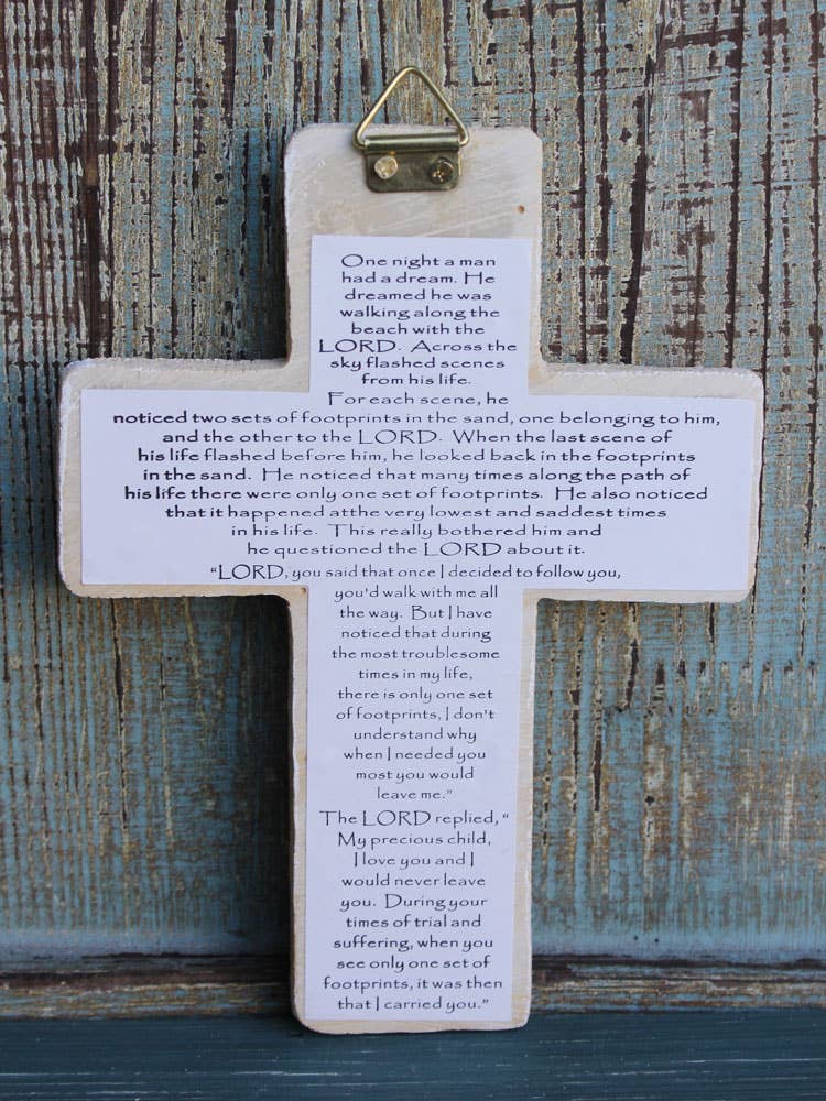 California Seashell Company - Wholesale Wall Cross - Footprints in the Sand - Cross with Poem3