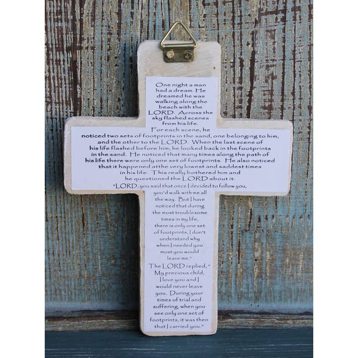 California Seashell Company - Wholesale Wall Cross - Footprints in the Sand - Cross with Poem3
