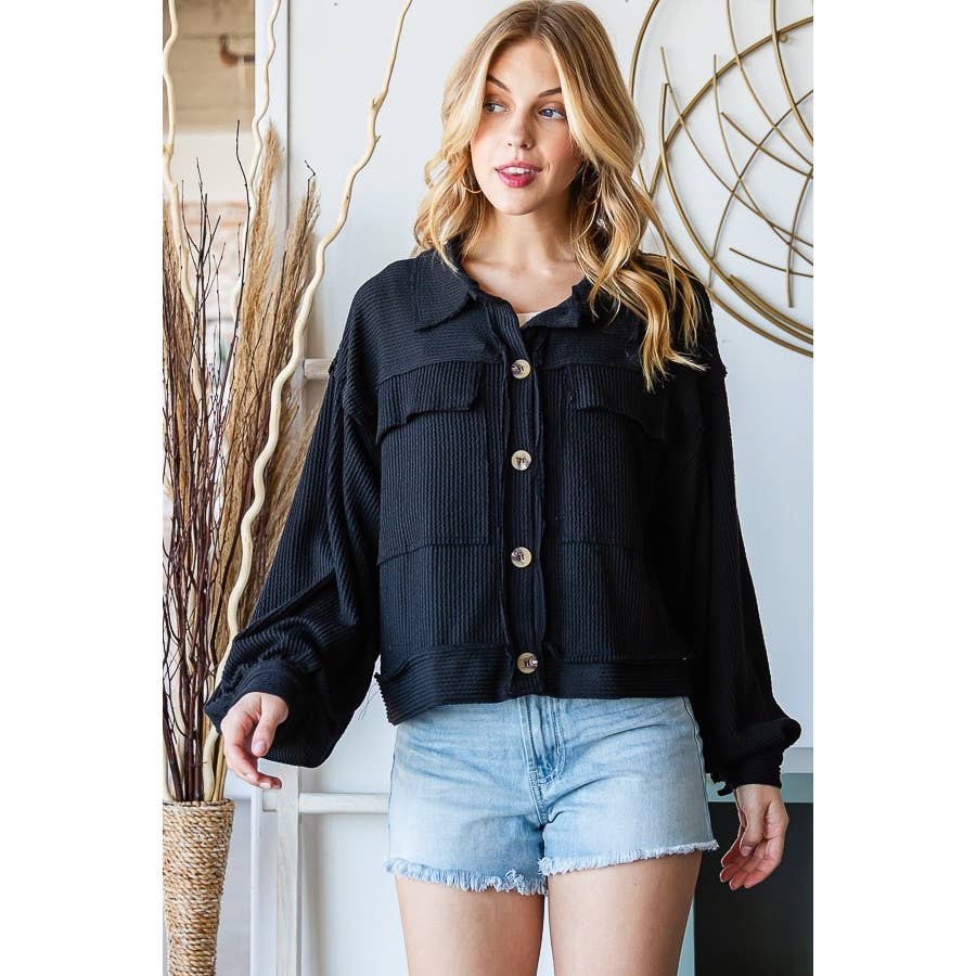 Reborn J - Wholesale Shirt Jacket/Shacket - Women's - CROP BUTTON JACKET WITH POCKET18