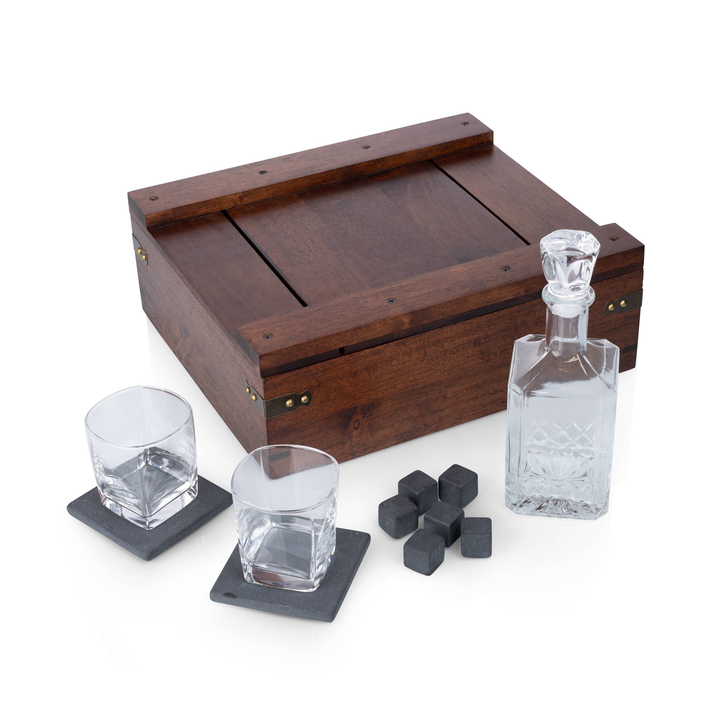 Dark Stain Parawood Whiskey Box with Decanter - Gift Set for wholesale on Faire31