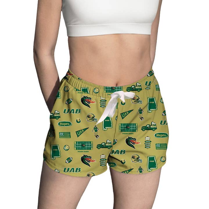 Alabama at Birmingham Blazers Repeat Print Hand Sketched Vive La Fete Impressions Artwork Womens Lounge Shorts for wholesale by Vive La Fete