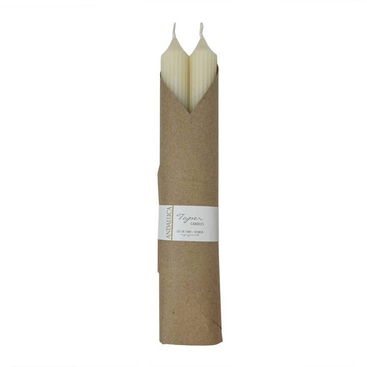 Andaluca - Wholesale Jar/Filled Candle - Ivory Ridged Taper Candles (Set of 2)