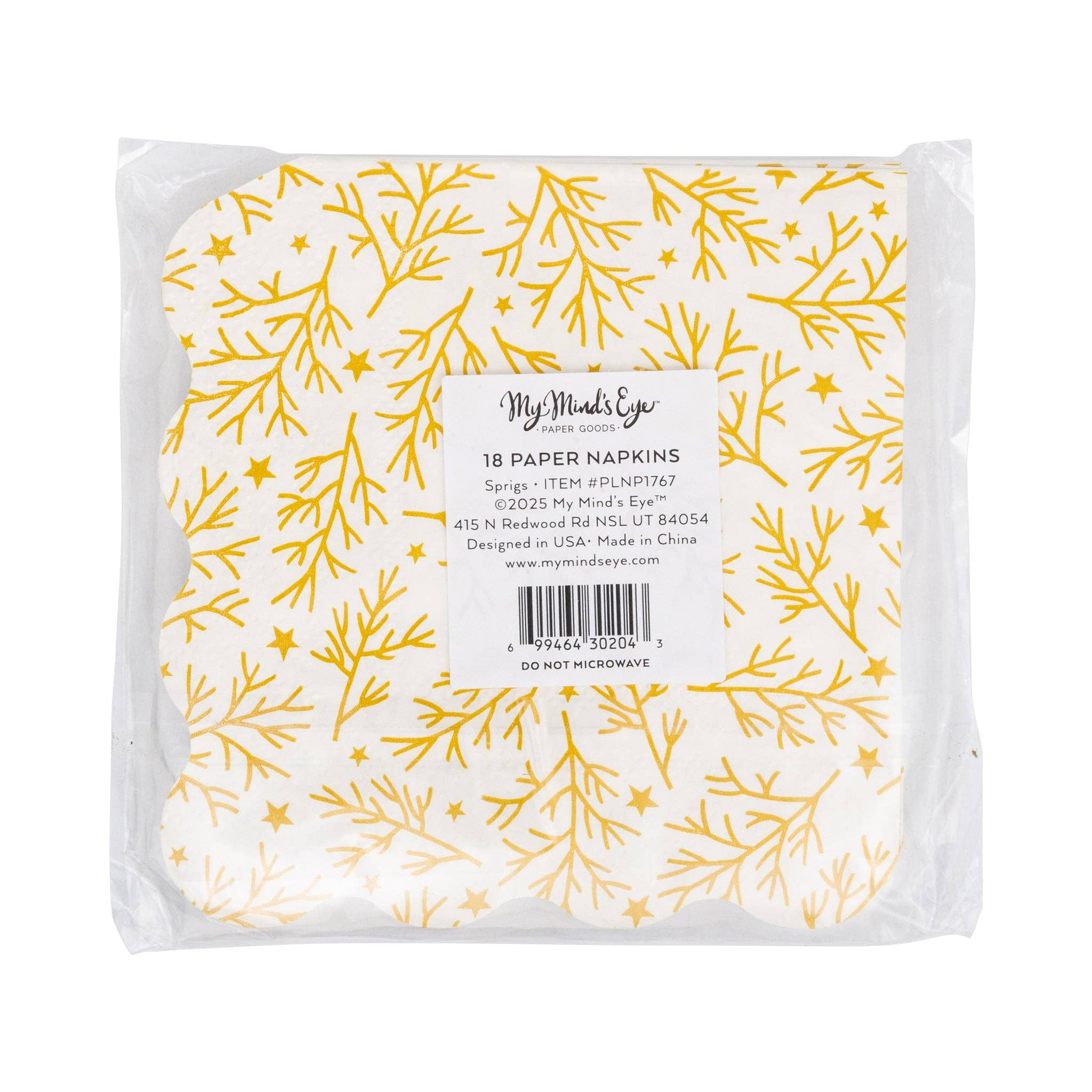 My Mind’s Eye - Wholesale Disposable Napkin - PLNP1767 - Foiled Sprigs and Foliage Cocktail Napkin3