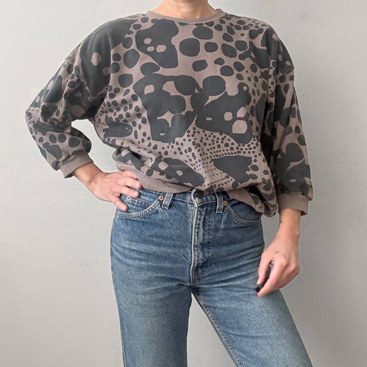 The Stevie Sweatshirt - Dottie in Faded Black & Walnut for wholesale by Jenny Pennywood