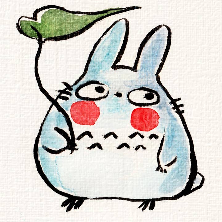 Rebekah Evans Art - Wholesale Art Print - Mini Print - "Lil' Blue Totoro" 4x4"1