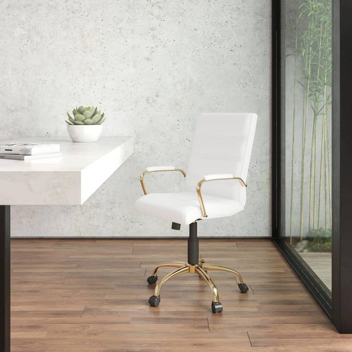 Stylish Adjustable White Leather Office Chair with Gold Base for wholesale on Faire