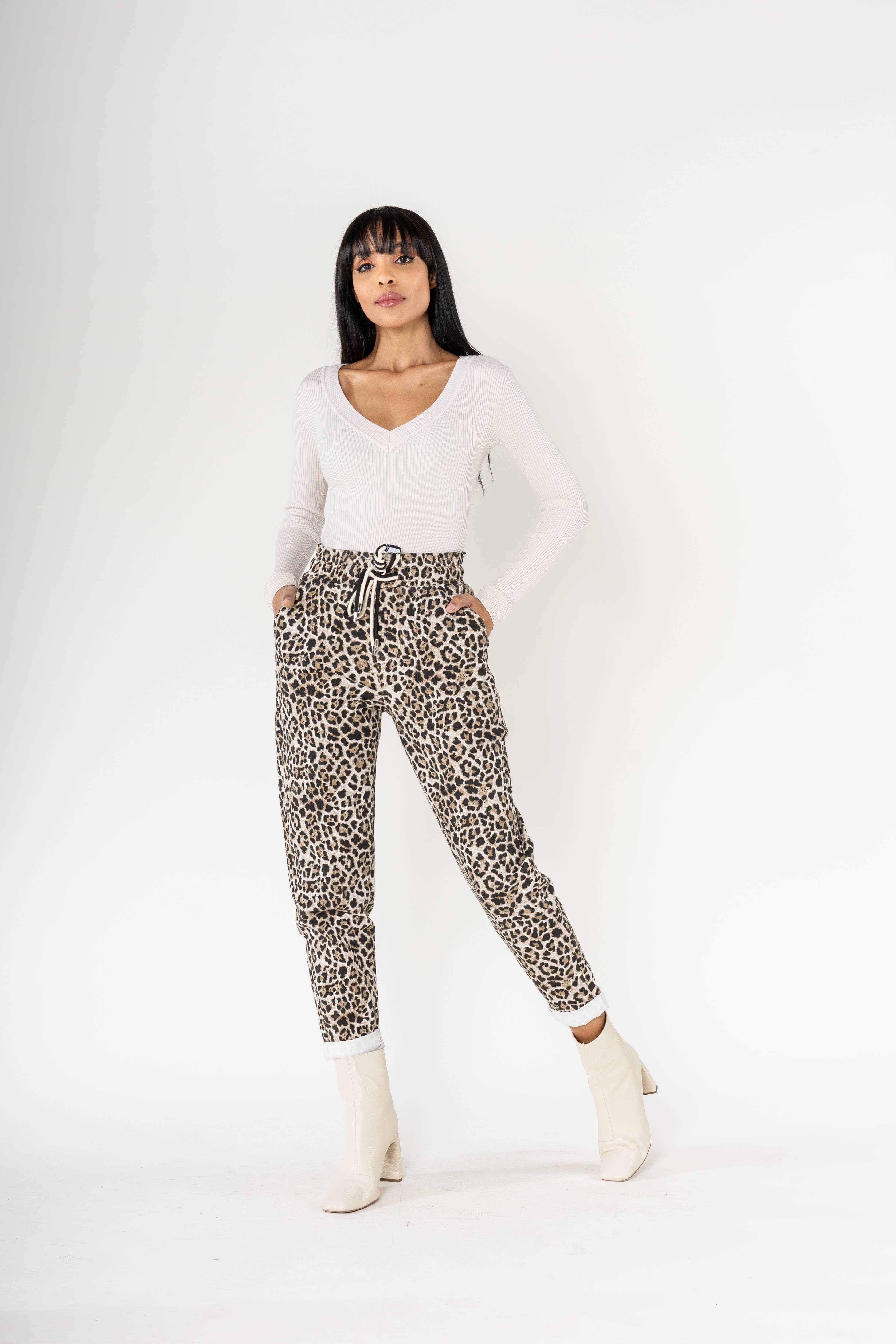 Nina Carter - Wholesale Pants - Women's - Panta jogg leopard elastic waist with drawstring P5008