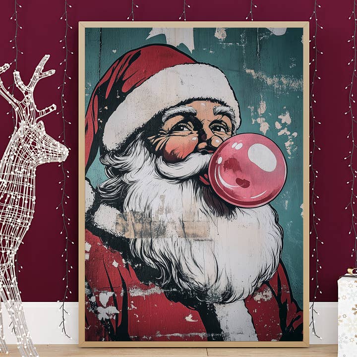 House of Binky – wholesale Art print – Santa Bubblegum Wall Print Poster Art Retro Vintage Cartoon Style Christmas Print5
