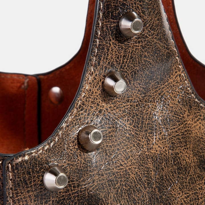 Collections by Fame Accessories - Wholesale Crossbody Bag - Women's - Weathered Leather And Studs Bucket Bag3
