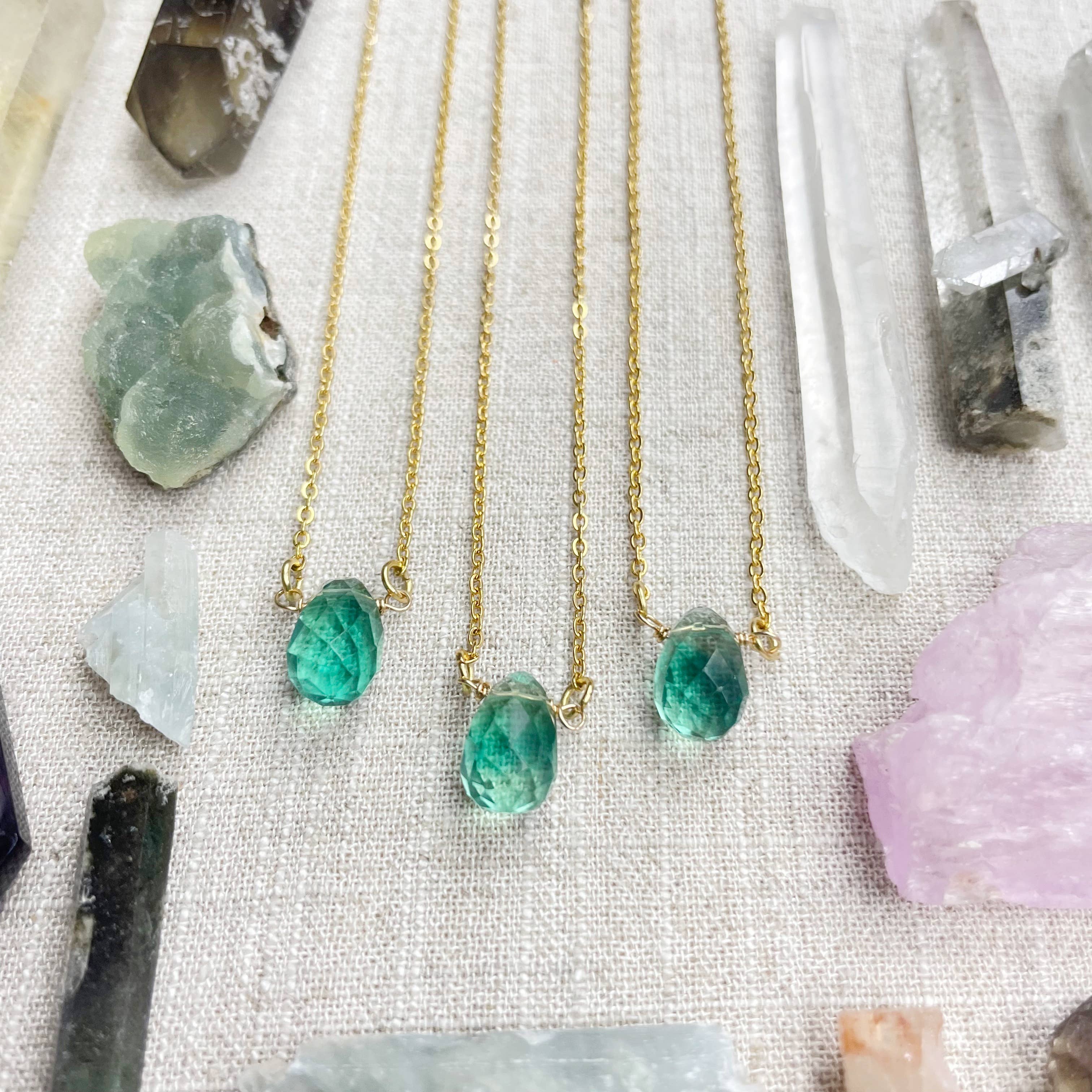 Ewelina Pas Jewelry - Wholesale Pendant/Charm Necklace - Green Fluorite Faceted Briolle Drop Delicate Necklace3