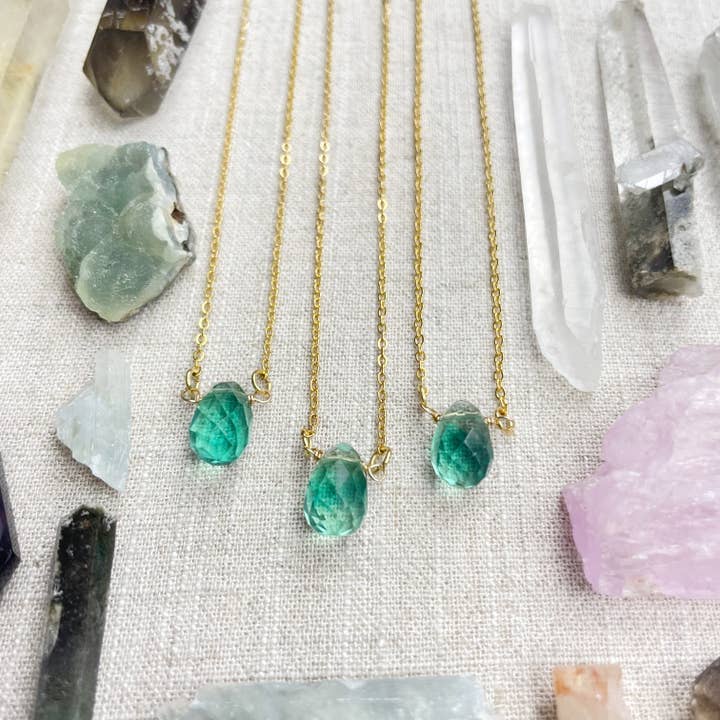 Ewelina Pas Jewelry - Wholesale Pendant/Charm Necklace - Green Fluorite Faceted Briolle Drop Delicate Necklace3
