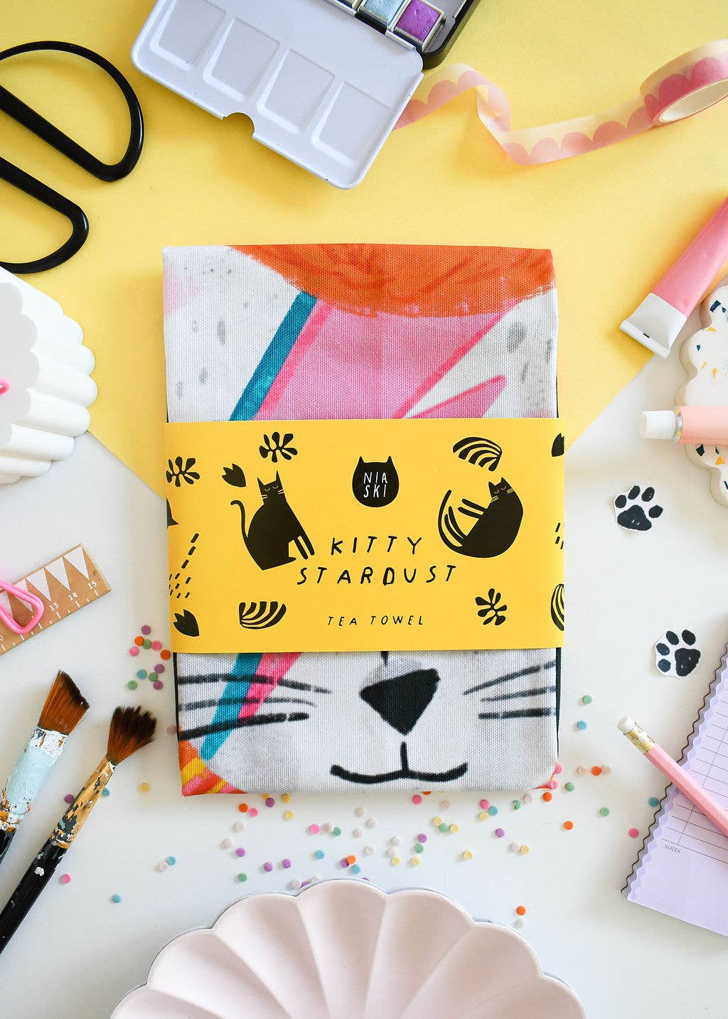 Niaski - Feline Fine Art (USA DUTIES PAID) – wholesale Tea towel – Kitty Stardust Cat Tea Towel2