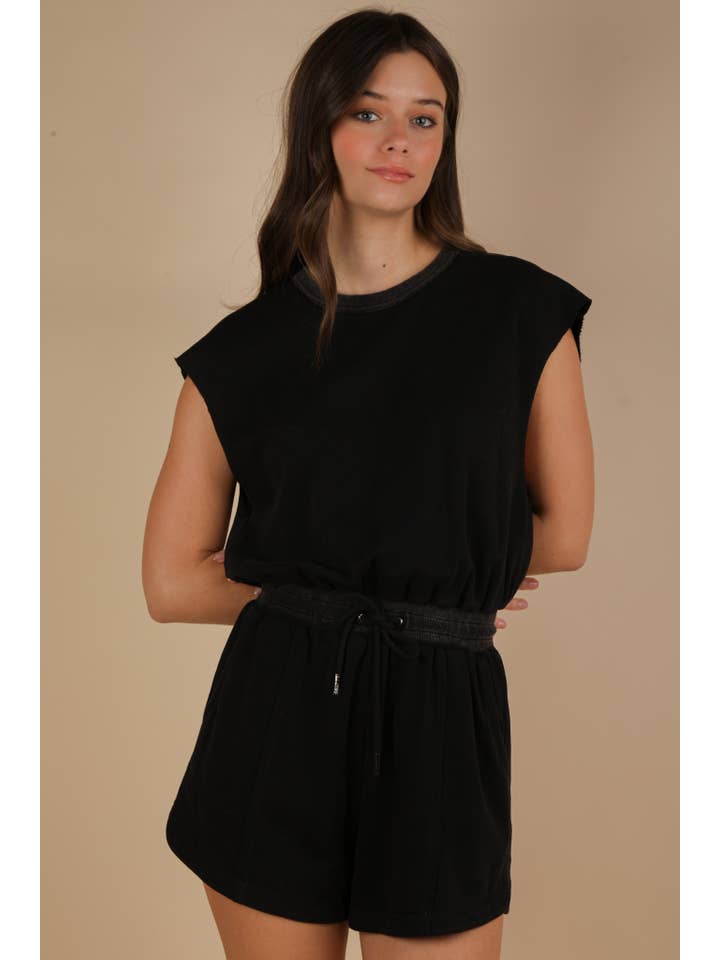 VERY J - Wholesale Romper - Women's - NP70783-Washed Knit Romper w/ Cutout Back
