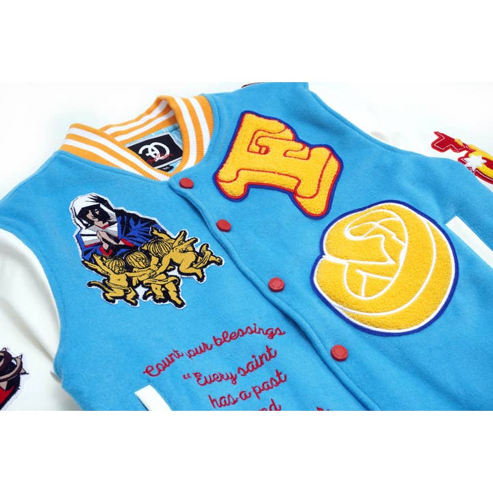 F1021 "SAINTS" Varsity Jacket - Blue for wholesale on Faire2