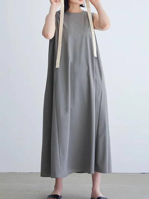 VividLux - Wholesale Dress - Women's - Loose Sleeveless Solid Color Round-Neck Midi Dresses