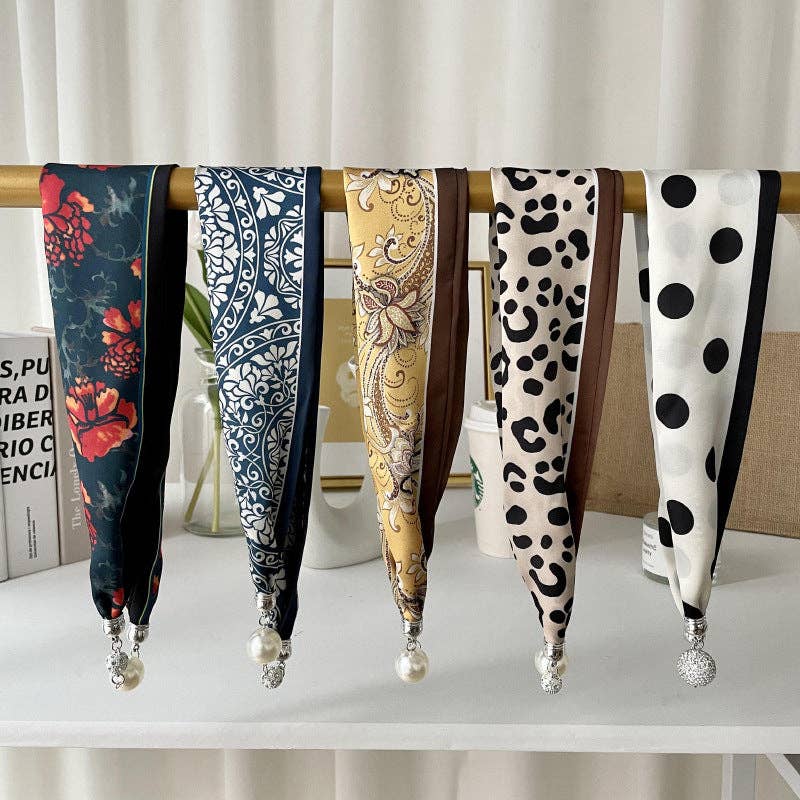 Dipped Shop - Wholesale Scarf - Women's - Pearl Rhinestone Polka Dot Satin Scarf DP25F4468