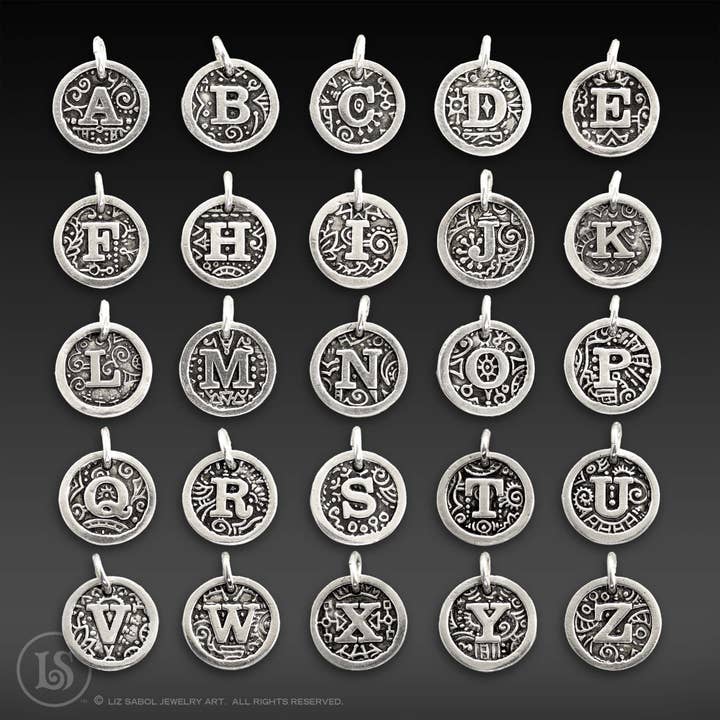 Letter Initial Pendants, Fine Silver for wholesale by Liz Sabol Jewelry Art